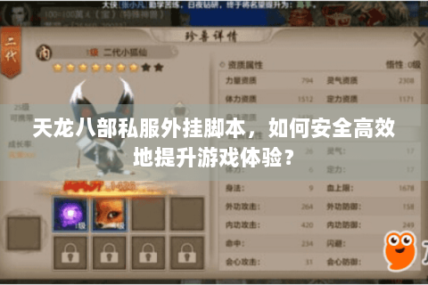 天龙八部私服外挂脚本，如何安全高效地提升游戏体验？