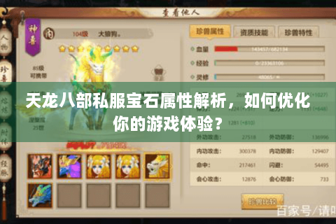 天龙八部私服宝石属性解析，如何优化你的游戏体验？