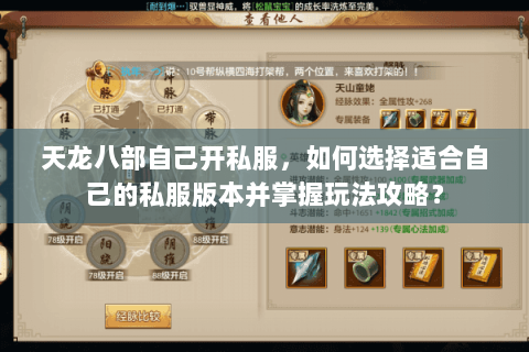 天龙八部自己开私服，如何选择适合自己的私服版本并掌握玩法攻略？