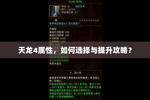 天龙4属性，如何选择与提升攻略？