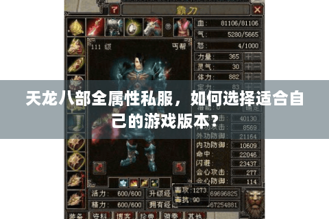 天龙八部全属性私服，如何选择适合自己的游戏版本？