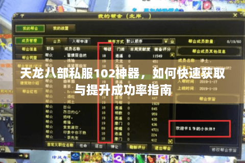 天龙八部私服102神器，如何快速获取与提升成功率指南