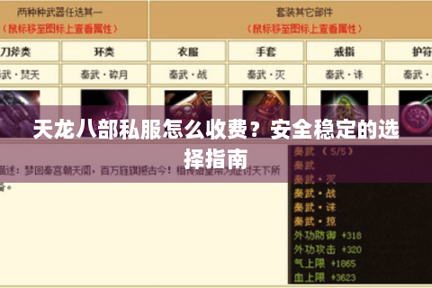 天龙八部私服怎么收费？安全稳定的选择指南