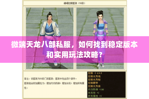 微端天龙八部私服，如何找到稳定版本和实用玩法攻略？