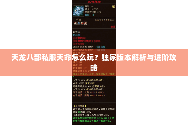 天龙八部私服天命怎么玩？独家版本解析与进阶攻略