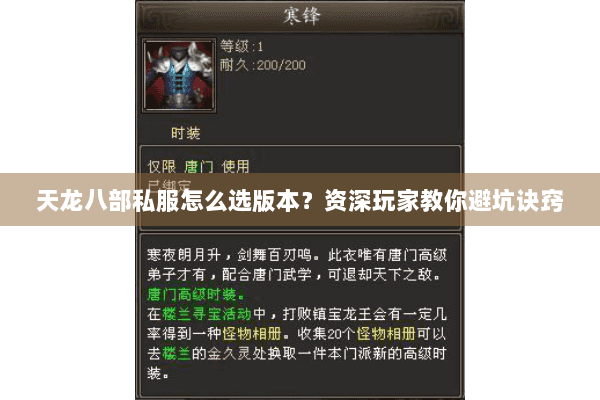 天龙八部私服怎么选版本？资深玩家教你避坑诀窍