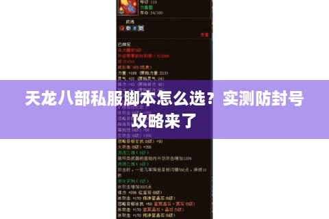 天龙八部私服脚本怎么选？实测防封号攻略来了