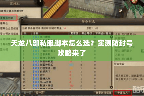 天龙八部私服脚本怎么选？实测防封号攻略来了