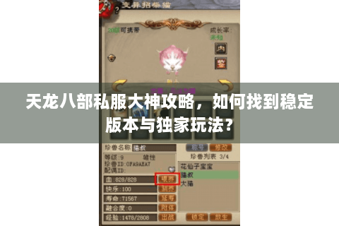 天龙八部私服大神攻略，如何找到稳定版本与独家玩法？