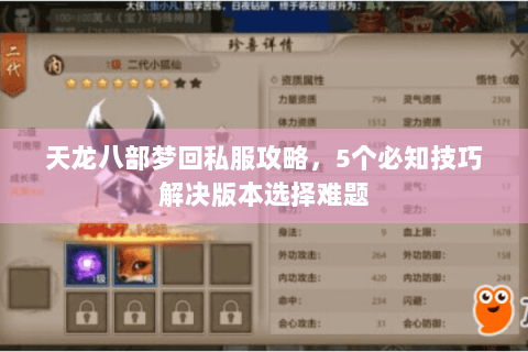 天龙八部梦回私服攻略，5个必知技巧解决版本选择难题