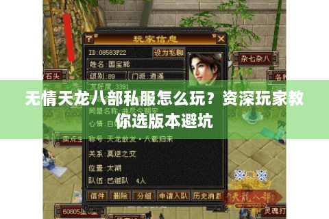 无情天龙八部私服怎么玩？资深玩家教你选版本避坑