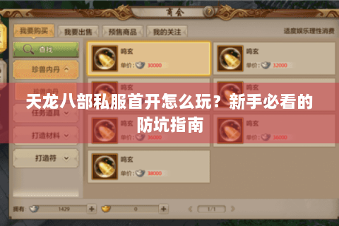 天龙八部私服首开怎么玩？新手必看的防坑指南