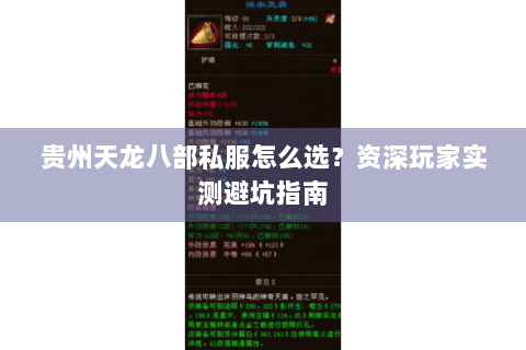 贵州天龙八部私服怎么选？资深玩家实测避坑指南