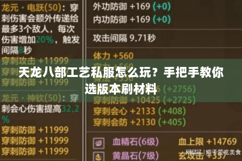 天龙八部工艺私服怎么玩？手把手教你选版本刷材料