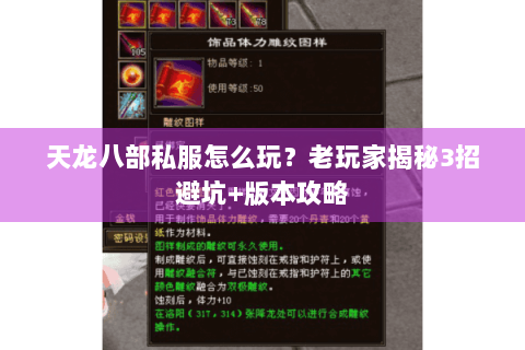 天龙八部私服怎么玩？老玩家揭秘3招避坑+版本攻略
