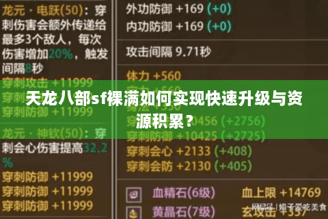 天龙八部sf裸满如何实现快速升级与资源积累？