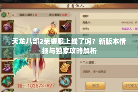 天龙八部2荣耀服上线了吗？新版本情报与独家攻略解析
