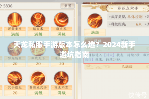 天龙私服手游版本怎么选？2024新手避坑指南