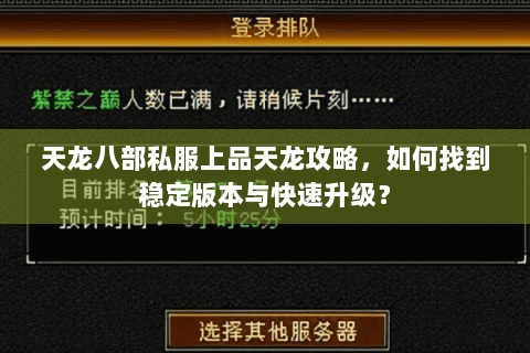 天龙八部私服上品天龙攻略，如何找到稳定版本与快速升级？