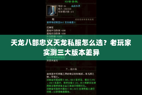 天龙八部忠义天龙私服怎么选？老玩家实测三大版本差异