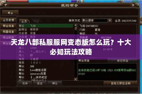 天龙八部私服服网变态版怎么玩？十大必知玩法攻略