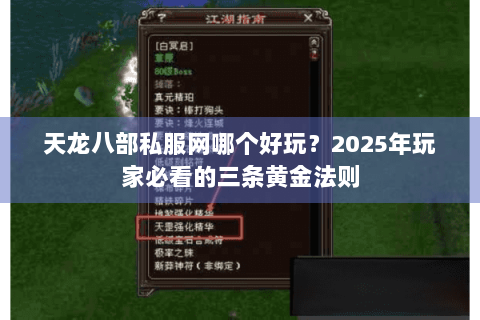 天龙八部私服网哪个好玩？2025年玩家必看的三条黄金法则