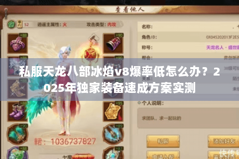私服天龙八部冰焰v8爆率低怎么办？2025年独家装备速成方案实测