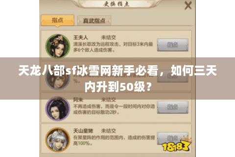 天龙八部sf冰雪网新手必看，如何三天内升到50级？