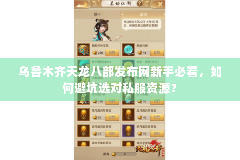 乌鲁木齐天龙八部发布网新手必看，如何避坑选对私服资源？