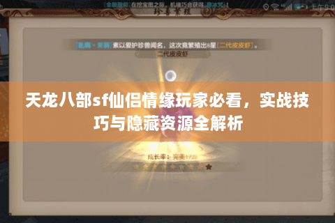 天龙八部sf仙侣情缘玩家必看，实战技巧与隐藏资源全解析