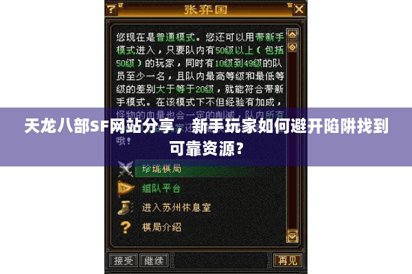 天龙八部SF网站分享，新手玩家如何避开陷阱找到可靠资源？