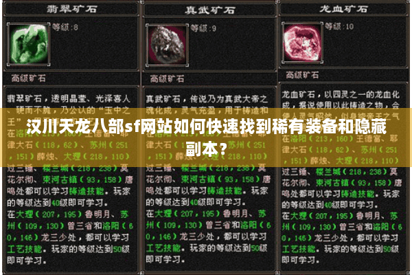 汉川天龙八部sf网站如何快速找到稀有装备和隐藏副本？