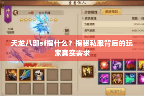 天龙八部sf指什么？揭秘私服背后的玩家真实需求