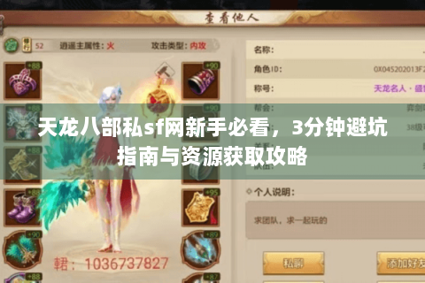 天龙八部私sf网新手必看，3分钟避坑指南与资源获取攻略