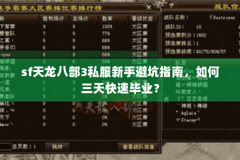 sf天龙八部3私服新手避坑指南，如何三天快速毕业？