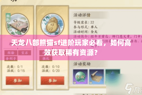 天龙八部熊猫sf进阶玩家必看，如何高效获取稀有资源？