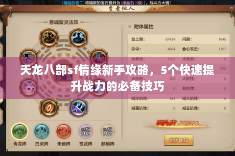 天龙八部sf情缘新手攻略，5个快速提升战力的必备技巧