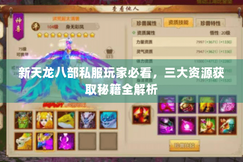 新天龙八部私服玩家必看，三大资源获取秘籍全解析