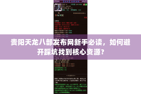 贵阳天龙八部发布网新手必读，如何避开踩坑找到核心资源？