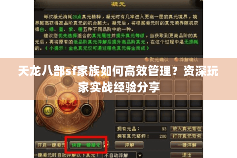 天龙八部sf家族如何高效管理？资深玩家实战经验分享