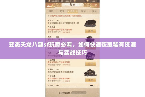变态天龙八部sf玩家必看，如何快速获取稀有资源与实战技巧