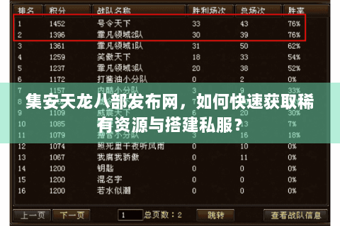 集安天龙八部发布网,如何快速获取稀有资源与搭建私服? 集安天龙八部发布网,如何快速获取稀有资源与搭建私服?