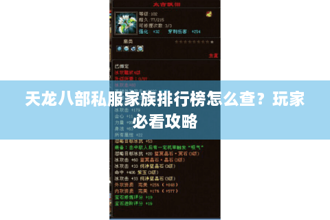 天龙八部私服家族排行榜怎么查？玩家必看攻略
