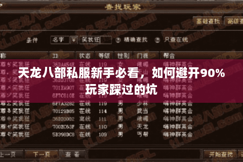 天龙八部私服新手必看，如何避开90%玩家踩过的坑