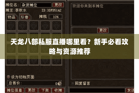 天龙八部私服直播哪里看？新手必看攻略与资源推荐