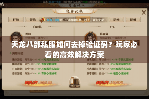 天龙八部私服如何去掉验证码？玩家必看的高效解决方案