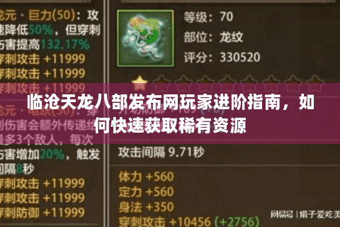 临沧天龙八部发布网玩家进阶指南，如何快速获取稀有资源