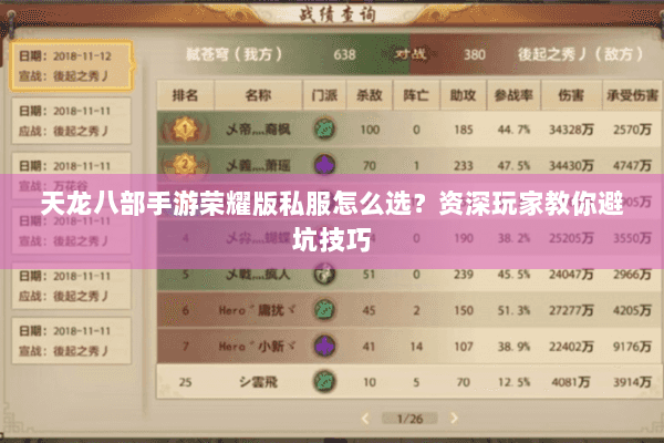 天龙八部手游荣耀版私服怎么选？资深玩家教你避坑技巧