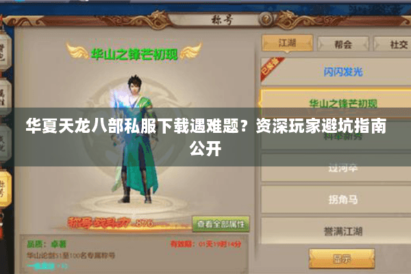华夏天龙八部私服下载遇难题？资深玩家避坑指南公开