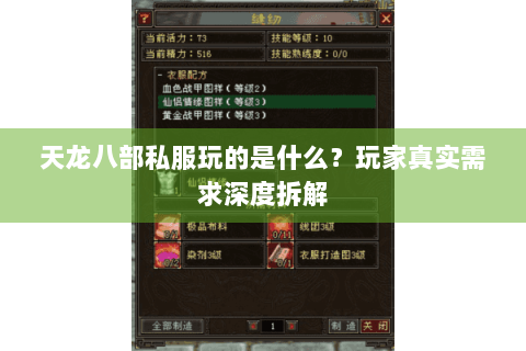 天龙八部私服玩的是什么？玩家真实需求深度拆解